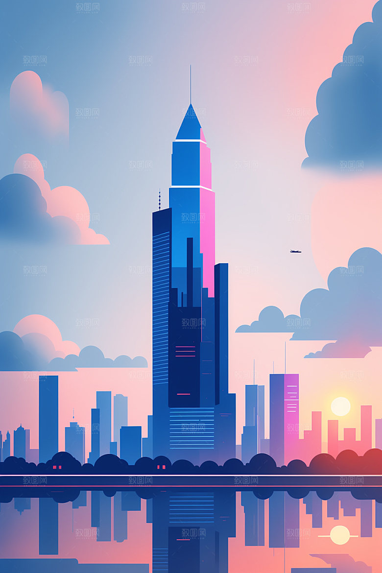 城市简约楼房插画