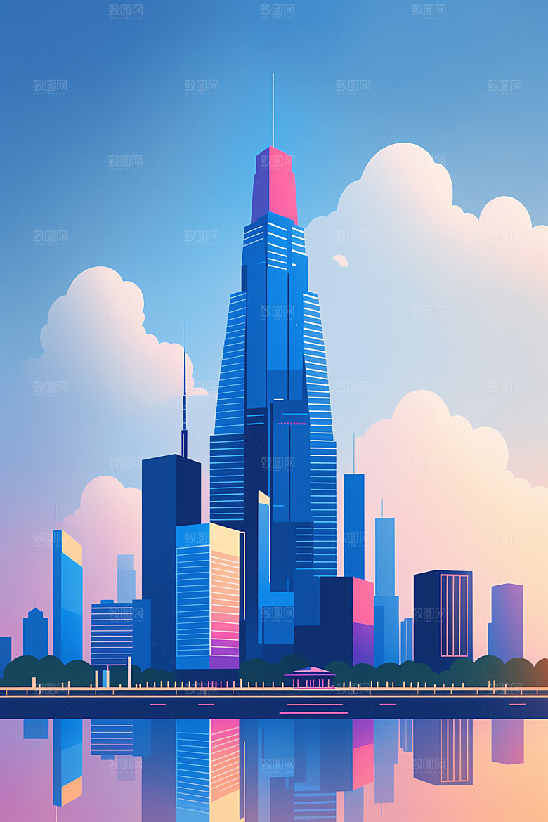 城市地标简约插画