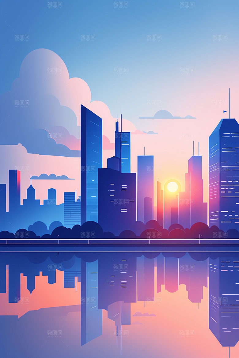 城市摩天大楼大厦插画