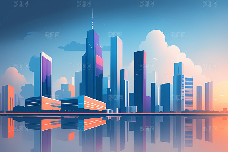 城市楼房扁平风插画