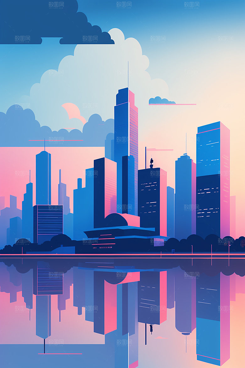 城市地标简约插画