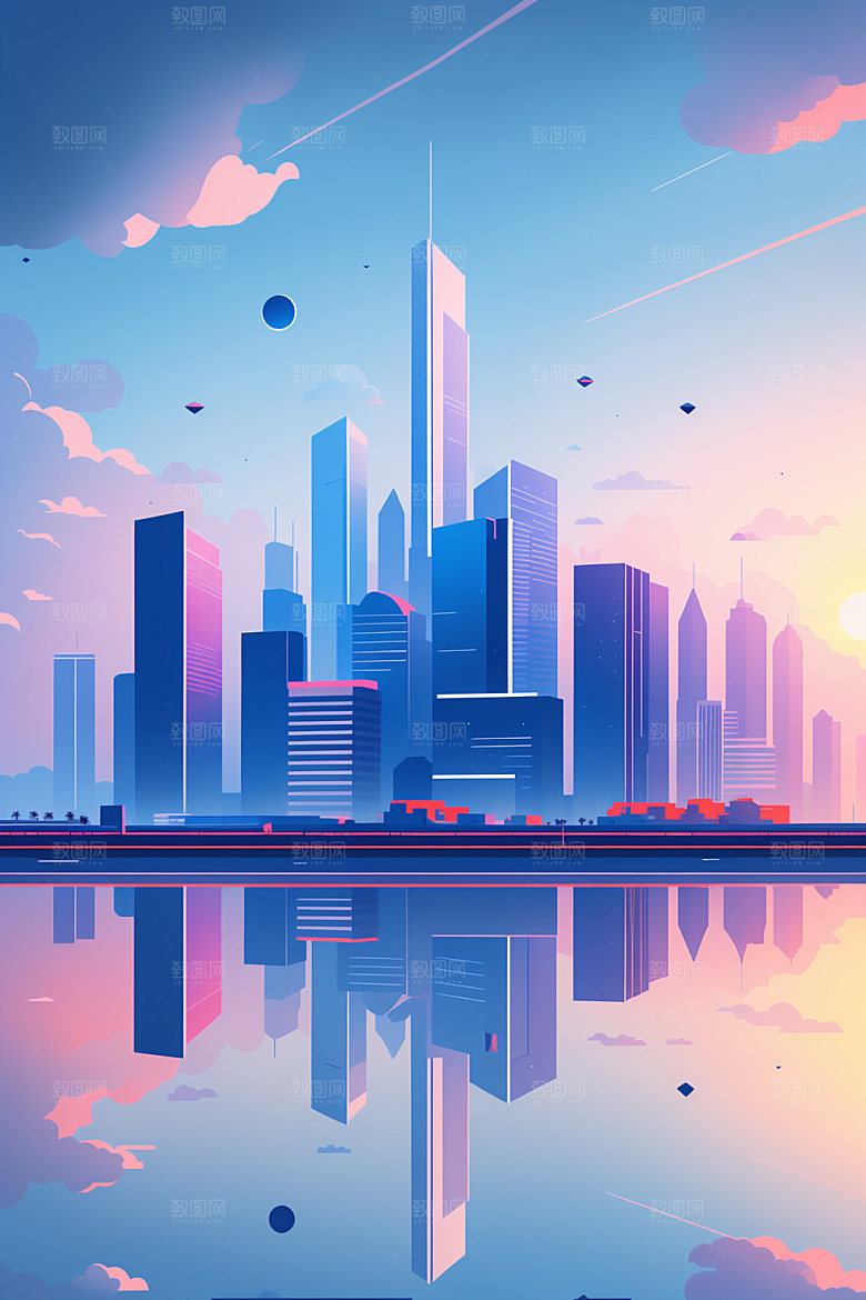 城市扁平风楼房插画