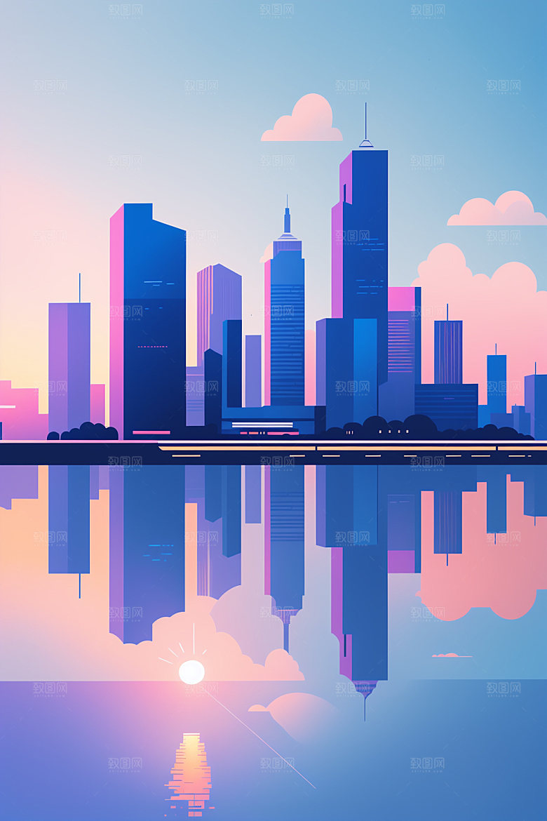 城市扁平风简约插画