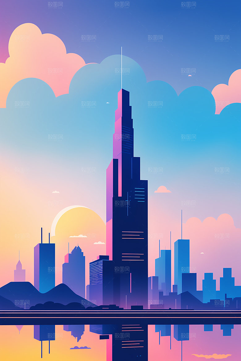 城市扁平风都市插画