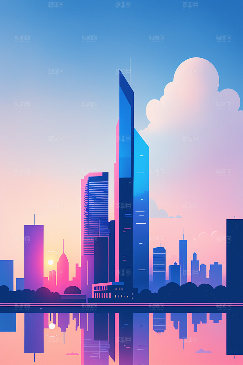 城市简约大厦插画