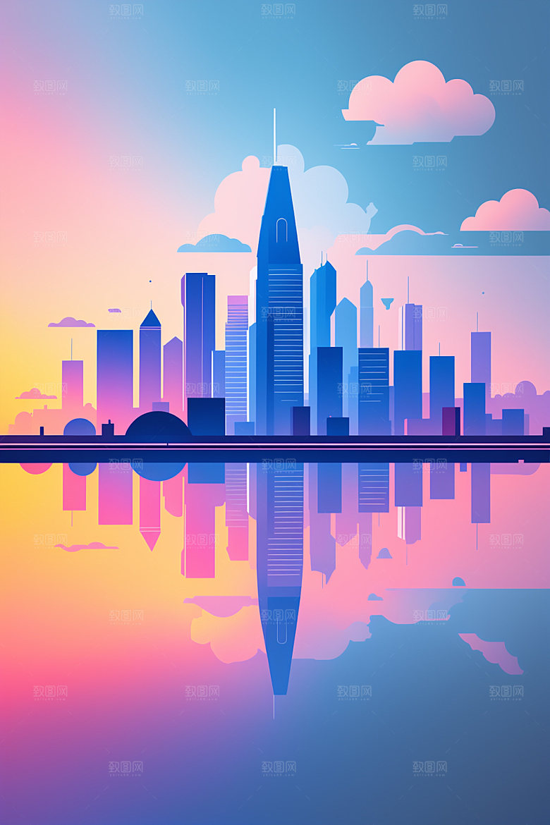 城市地标楼房插画