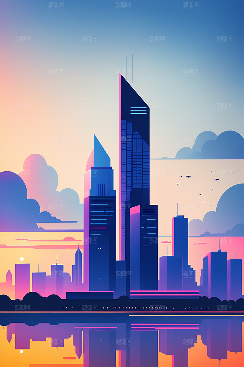 城市楼房简约插画