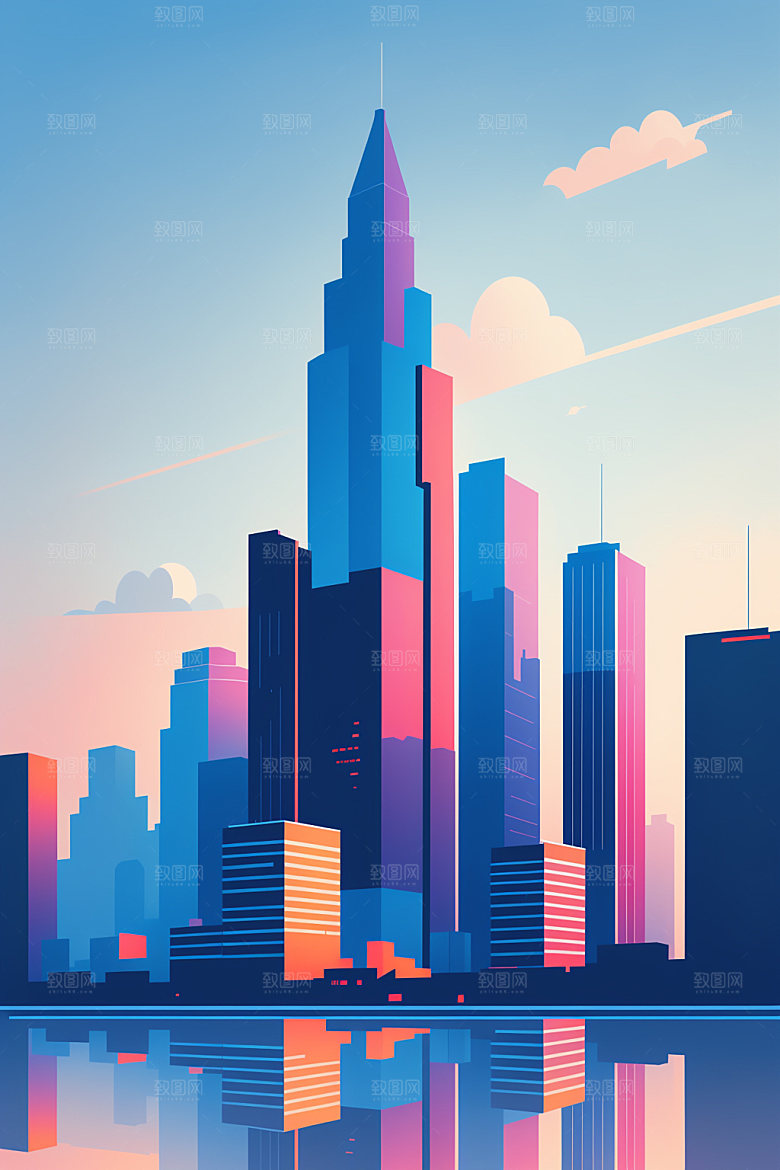 城市都市美式插画