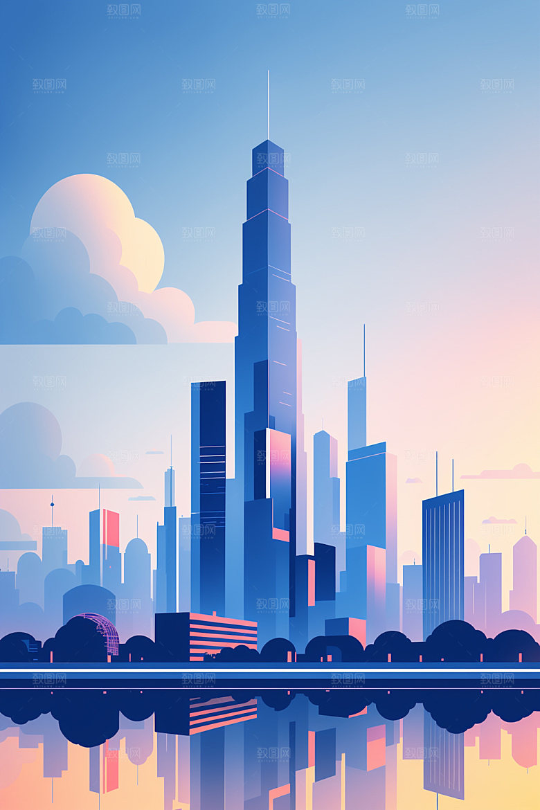 城市楼房大厦插画