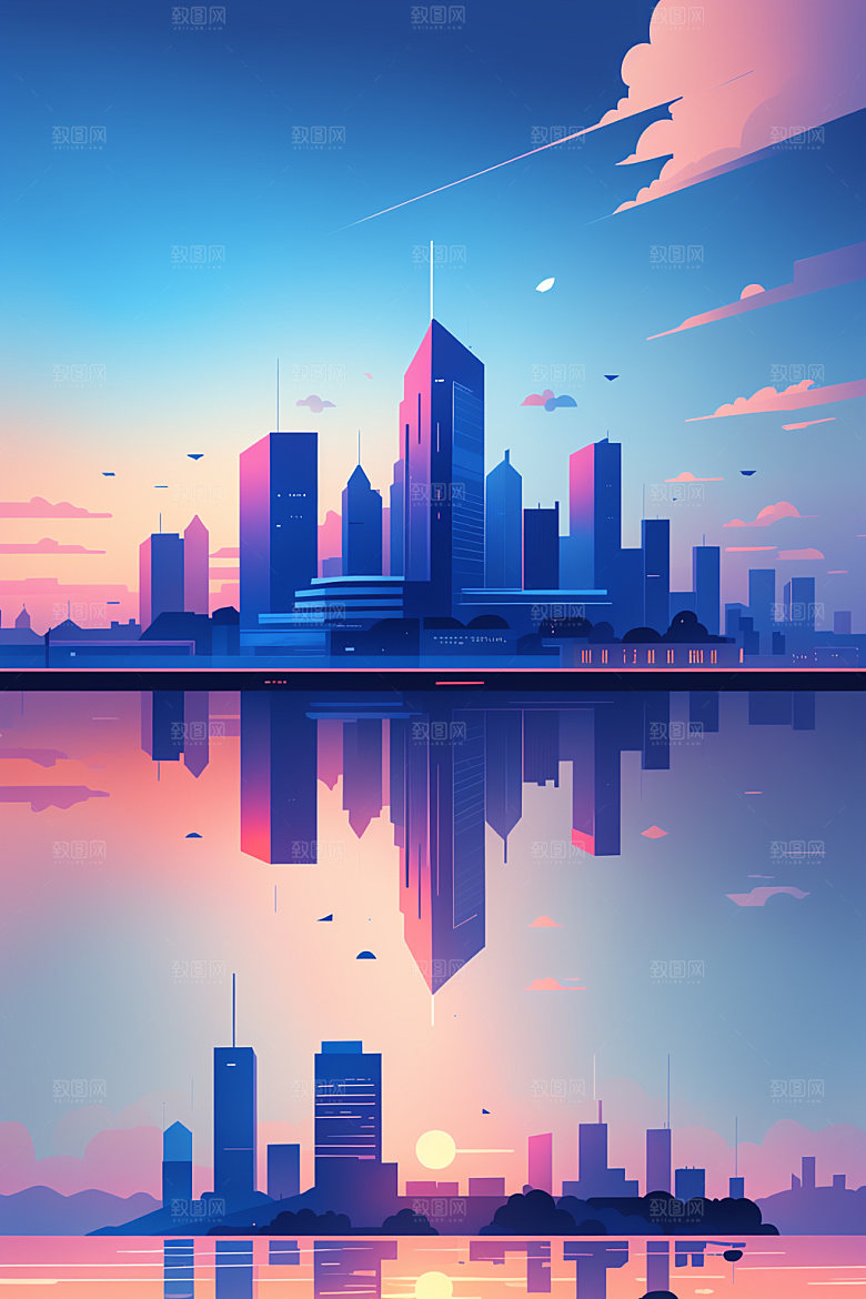 城市简约扁平风插画