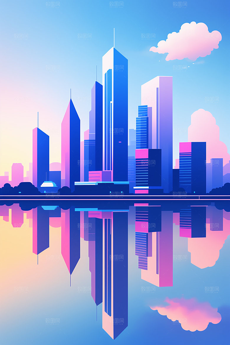 城市摩天大楼都市插画