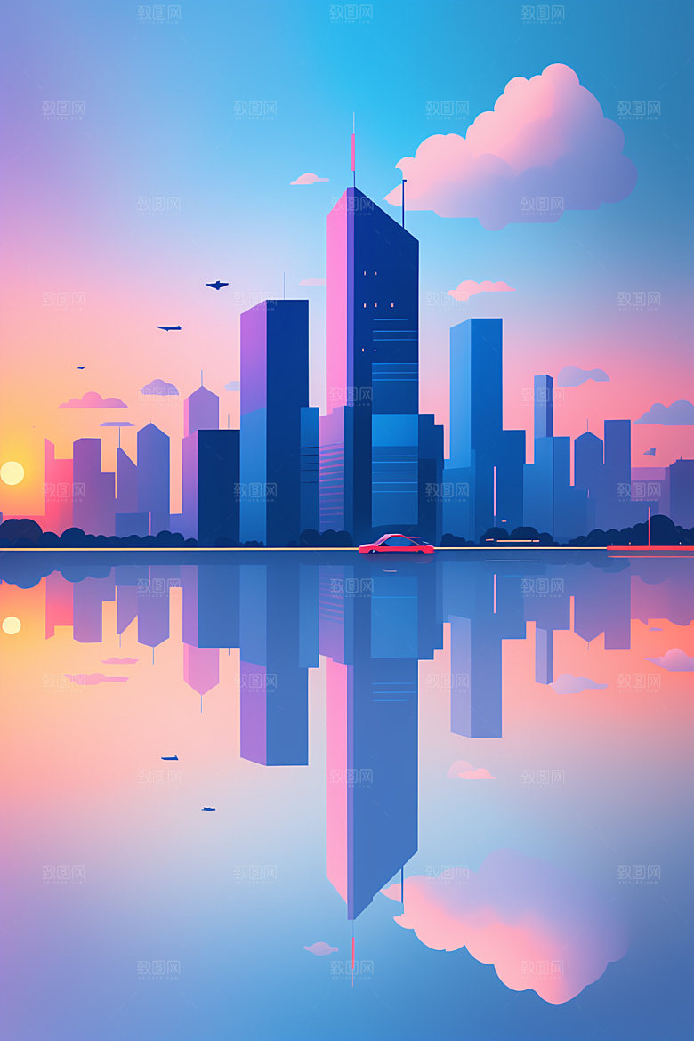 城市扁平风楼房插画