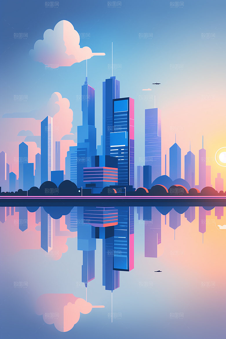 城市都市地标插画