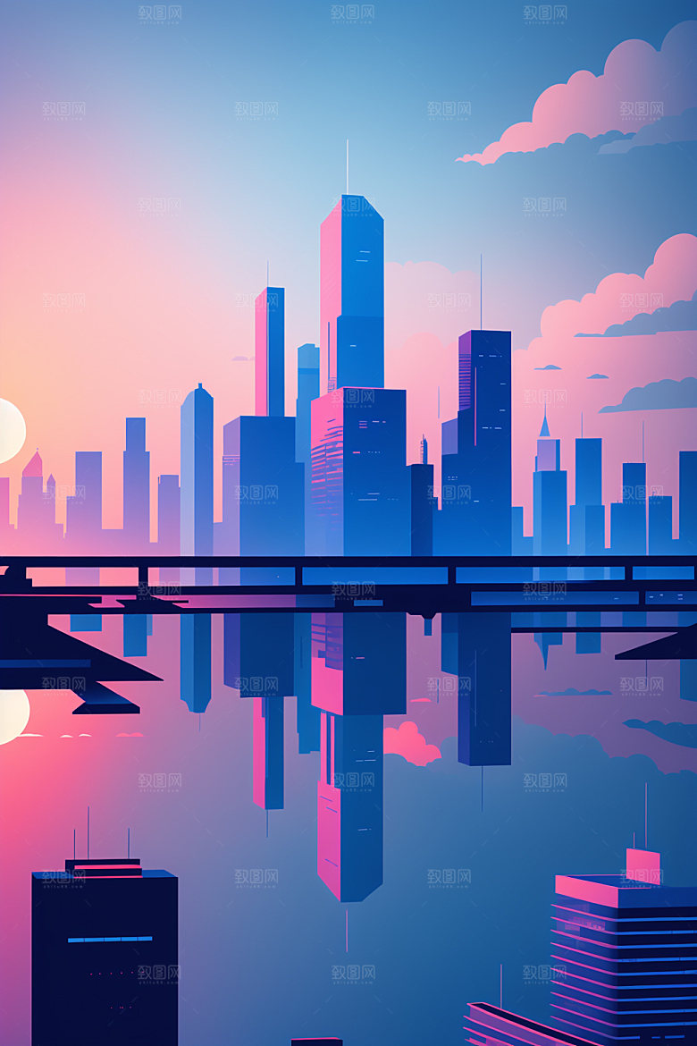 城市都市地标插画