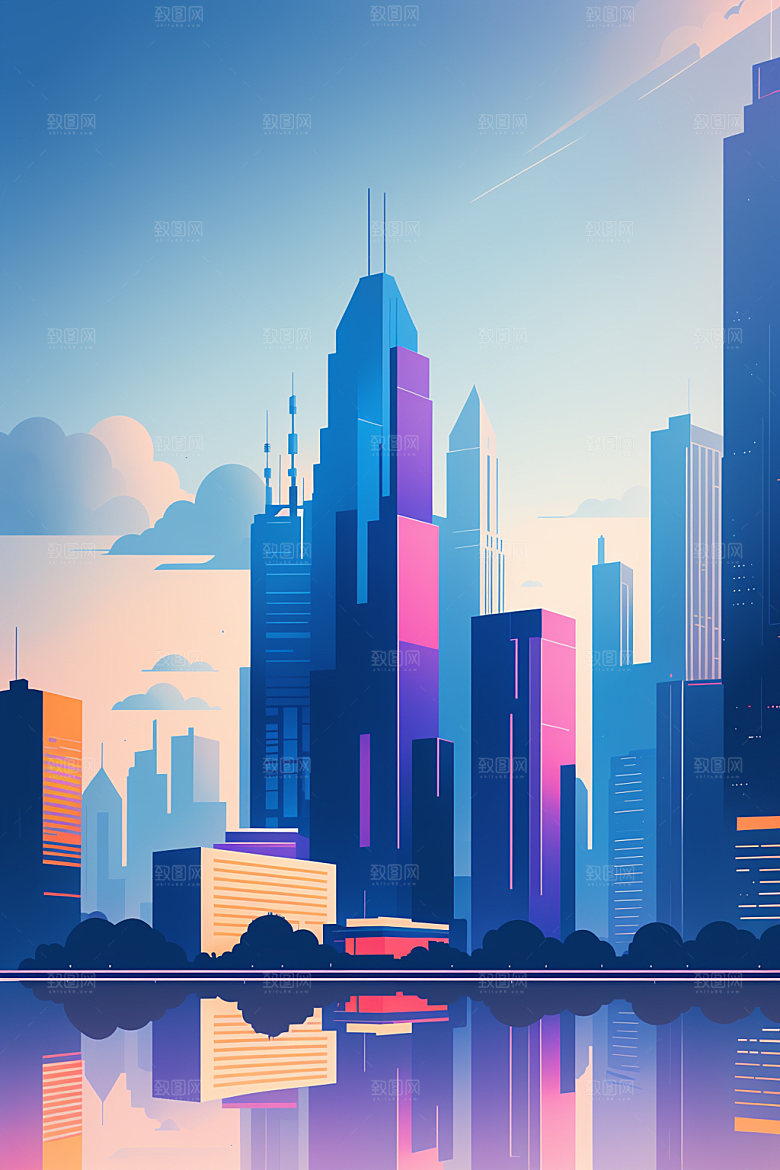 城市摩天大楼楼房插画