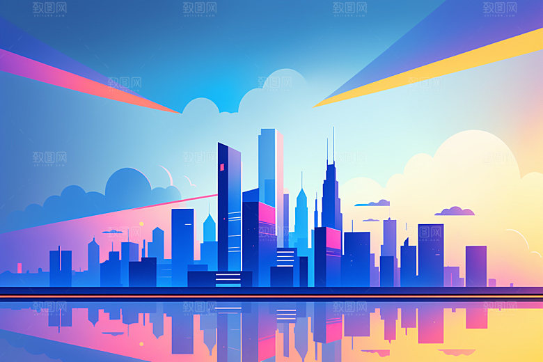 城市楼房美式插画