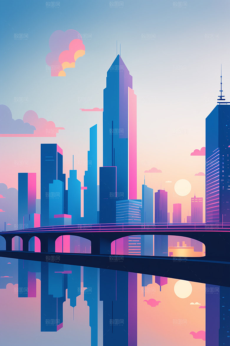 城市大厦简约插画