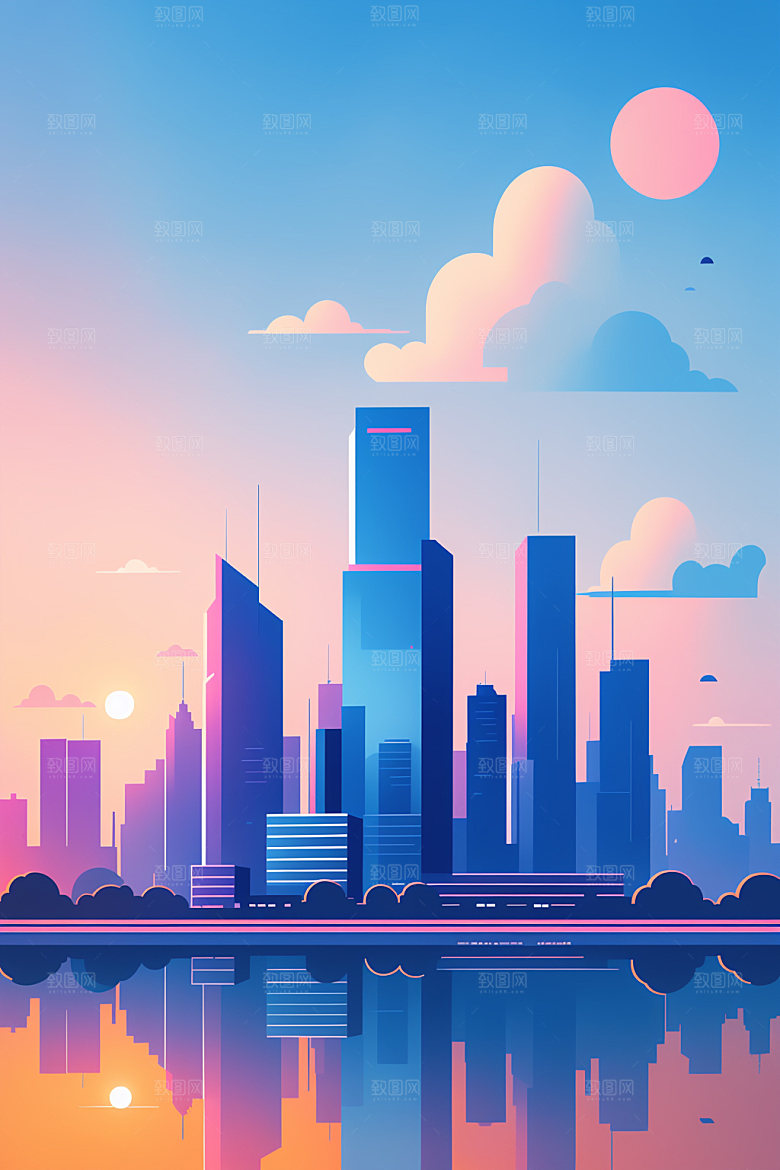 城市都市摩天大楼插画
