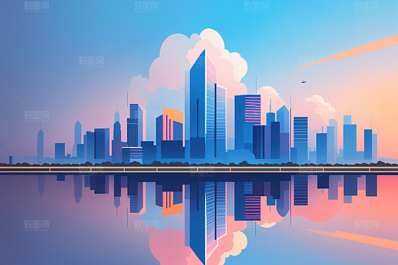 城市地标简约插画
