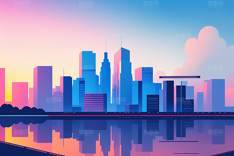 城市地标艺术插画