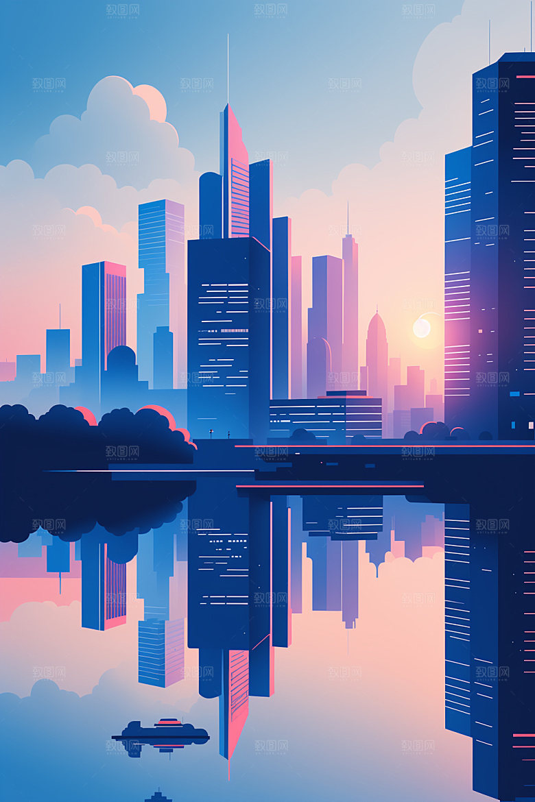 城市地标摩天大楼插画
