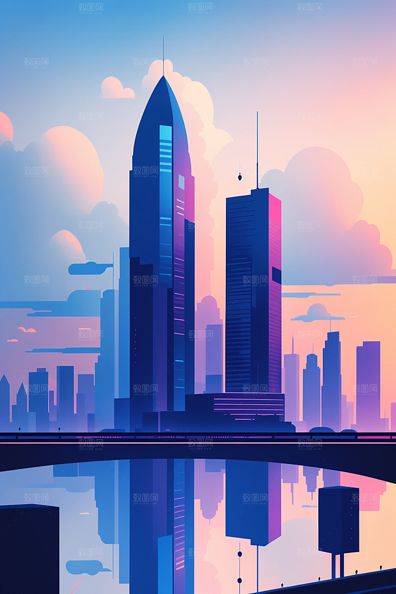 城市大厦简约插画