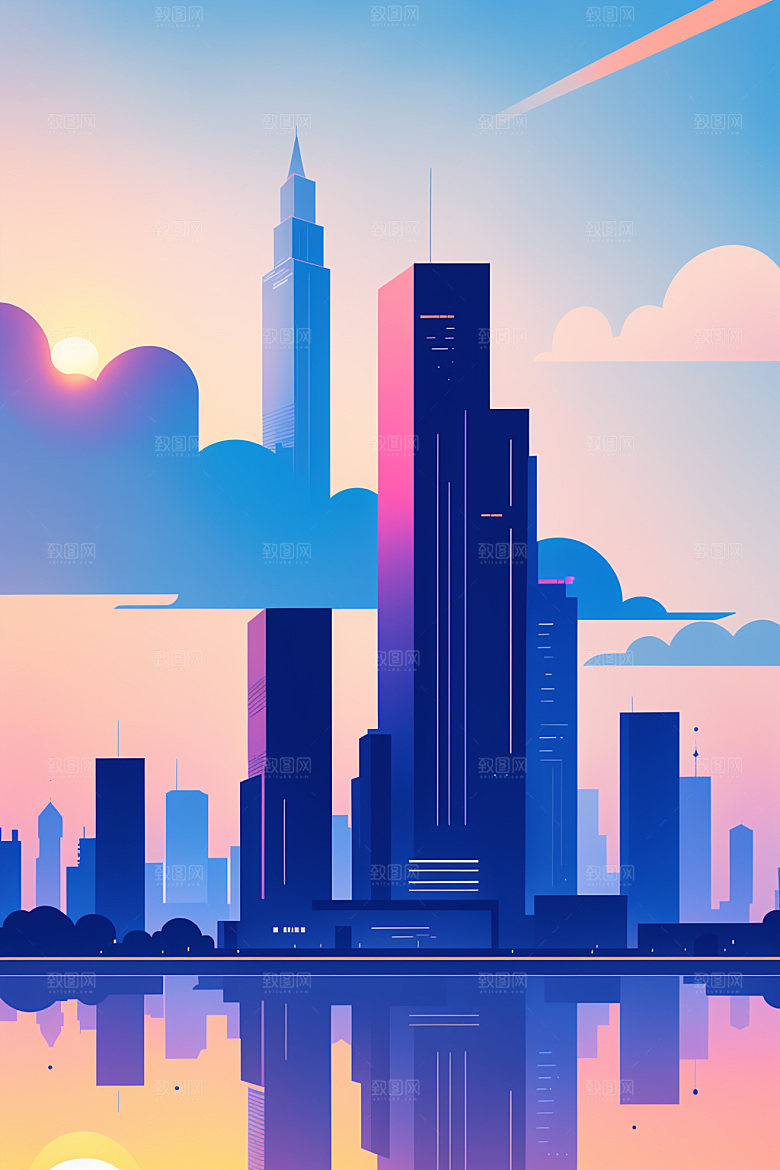 城市都市地标插画