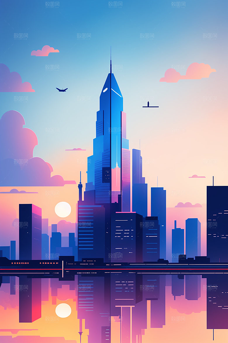 城市地标摩天大楼插画