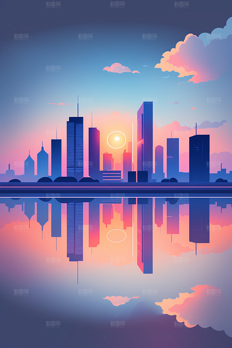 城市都市地标插画