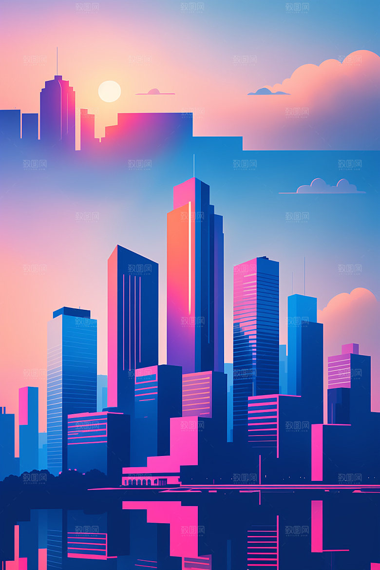 城市简约大厦插画
