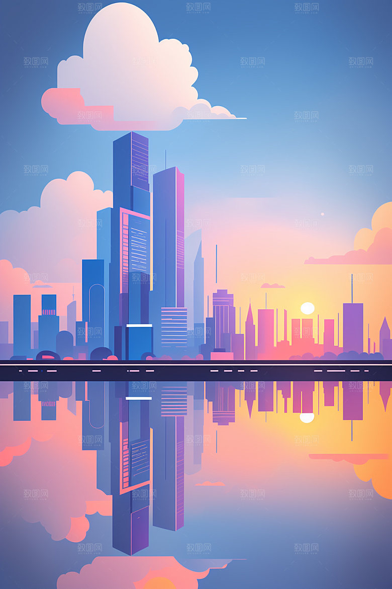 城市摩天大楼简约插画