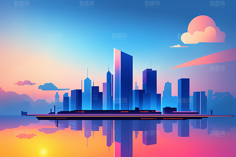 城市楼房摩天大楼插画