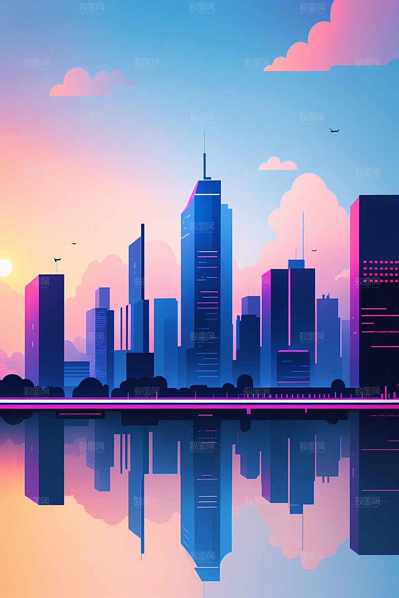 城市楼房艺术插画