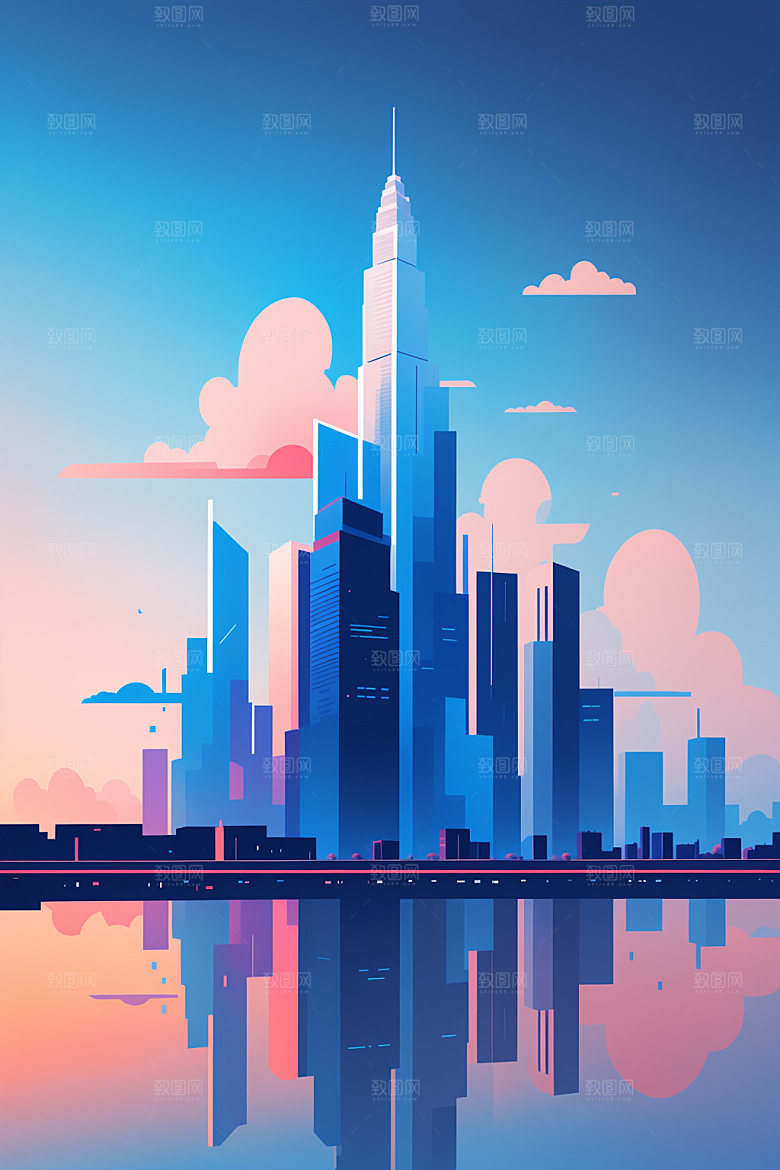 城市摩天大楼简约插画