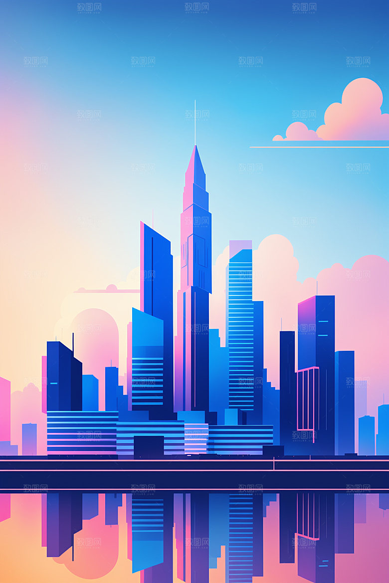 城市简约大厦插画