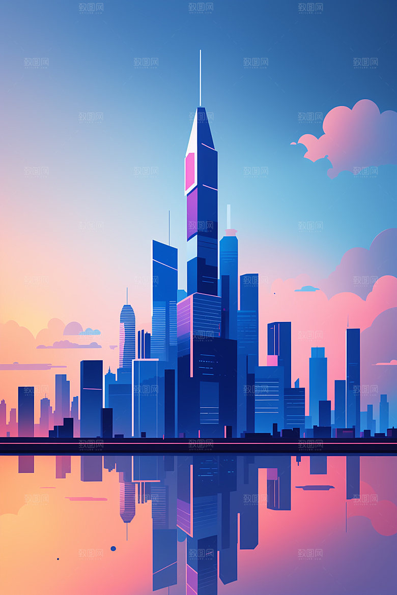 城市扁平风地标插画