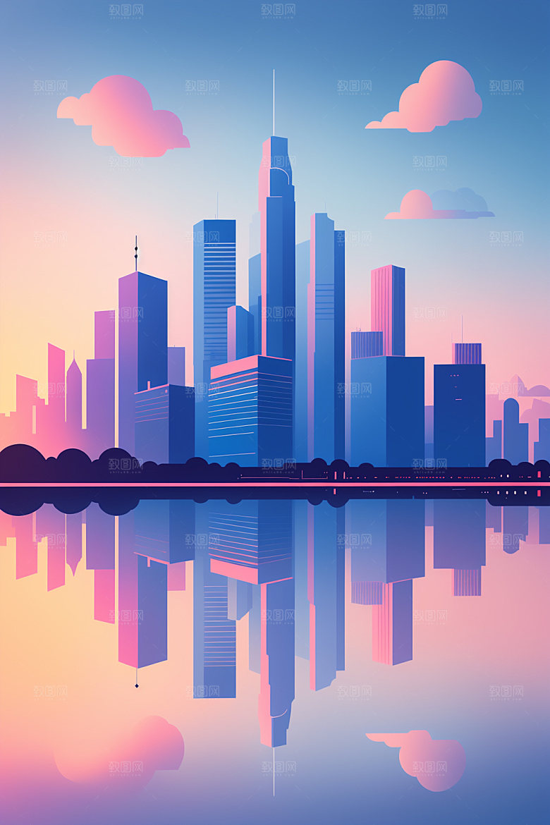 城市摩天大楼大厦插画