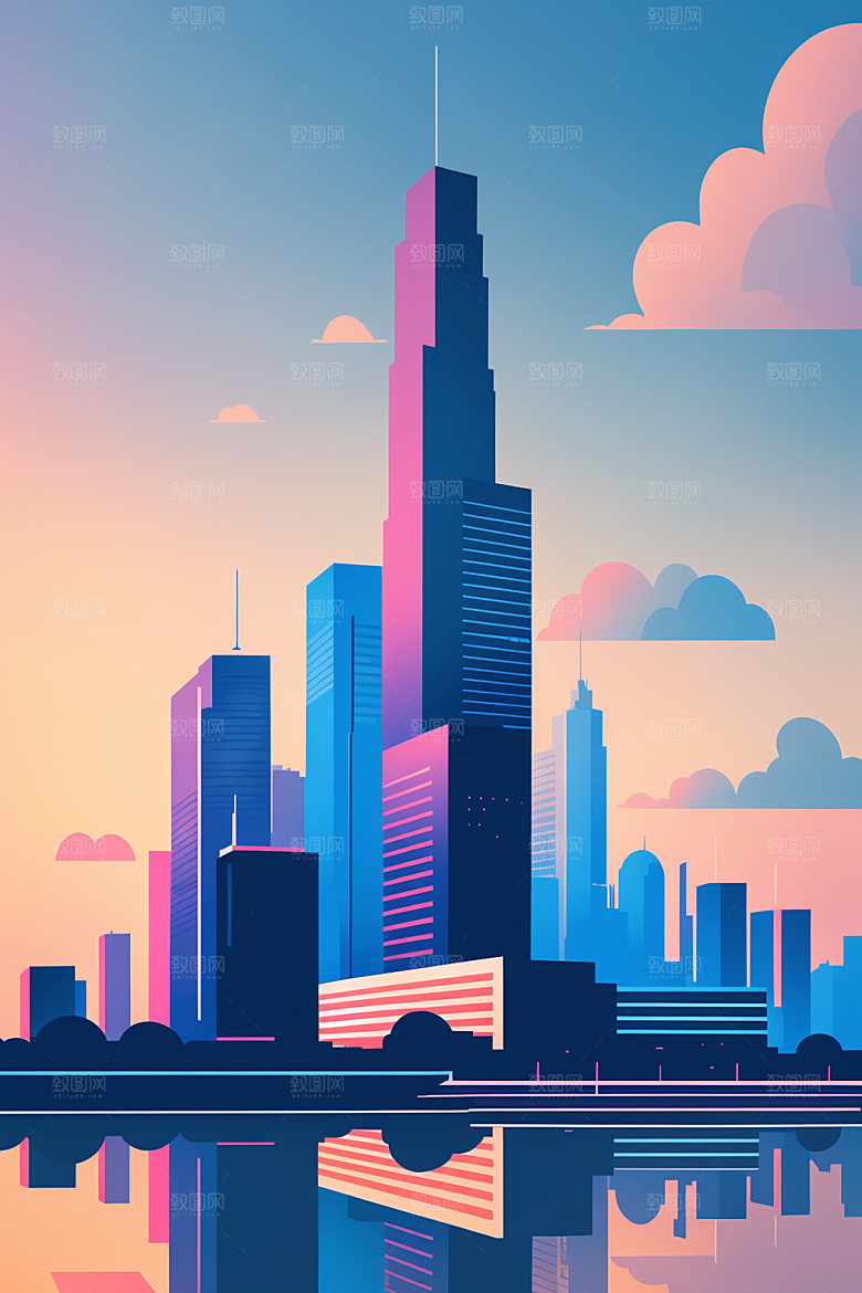 城市大厦扁平风插画