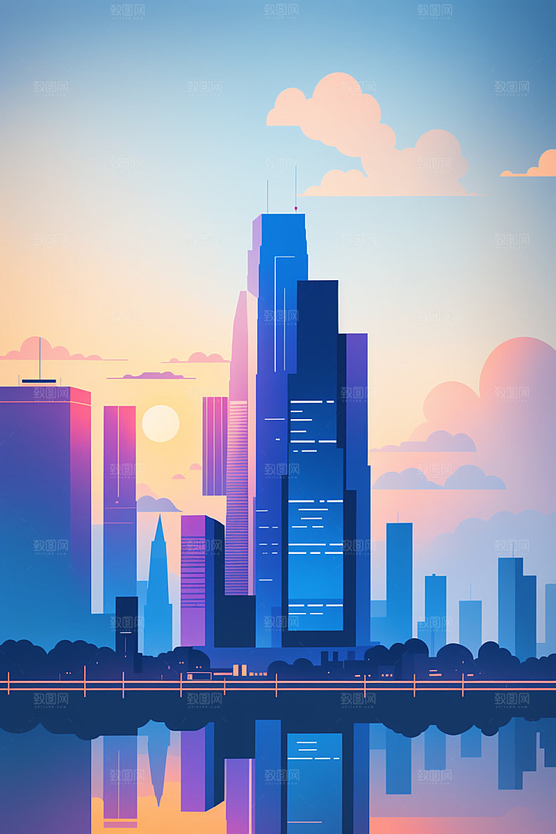 城市摩天大楼楼房插画