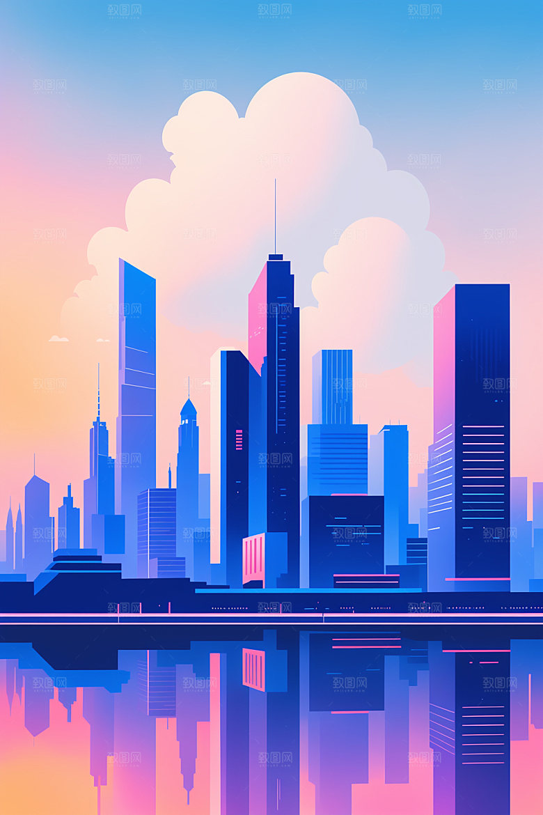 城市美式艺术插画