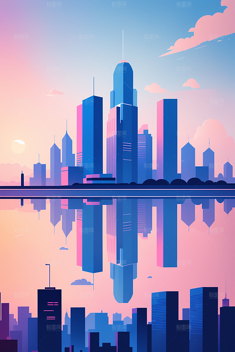 城市地标摩天大楼插画
