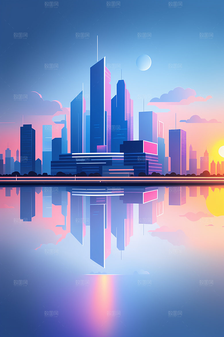 城市楼房简约插画