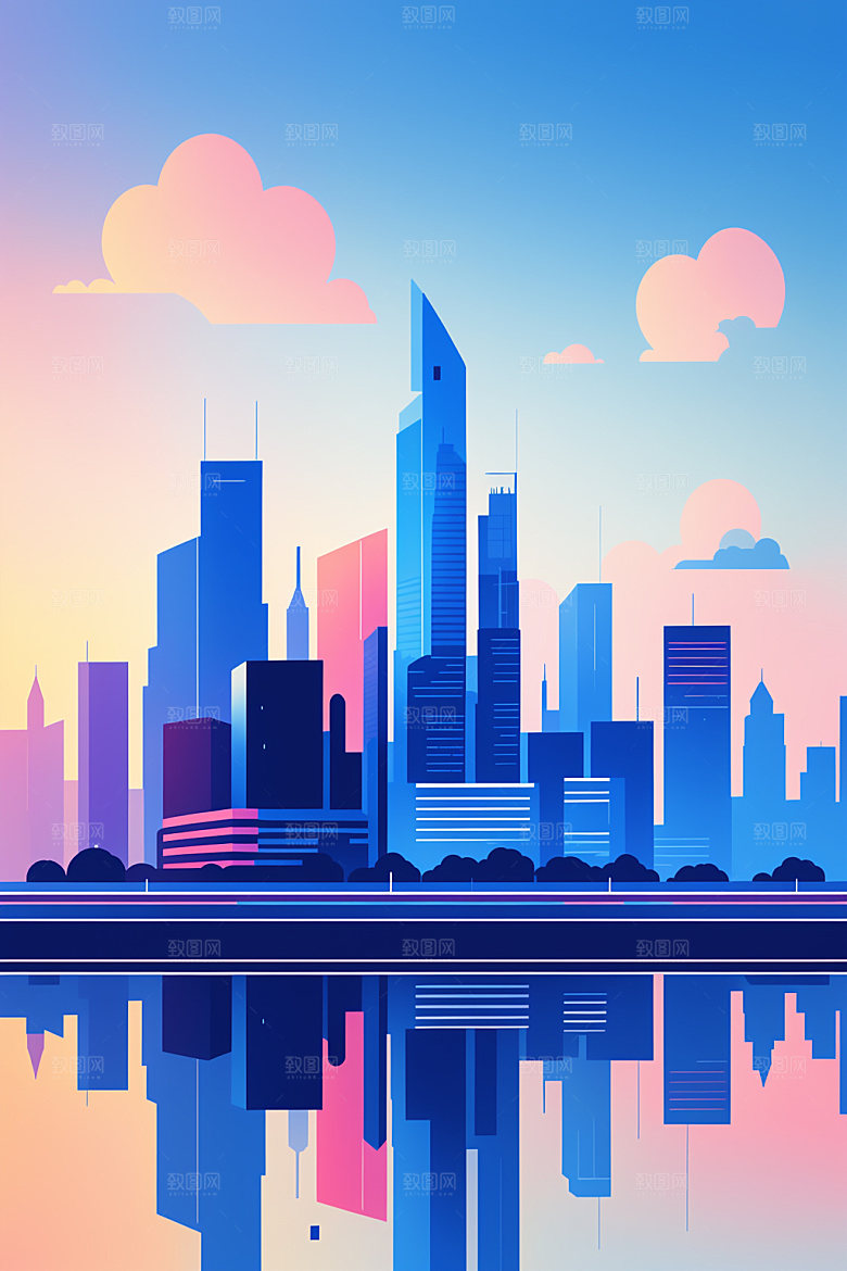 城市美式楼房插画