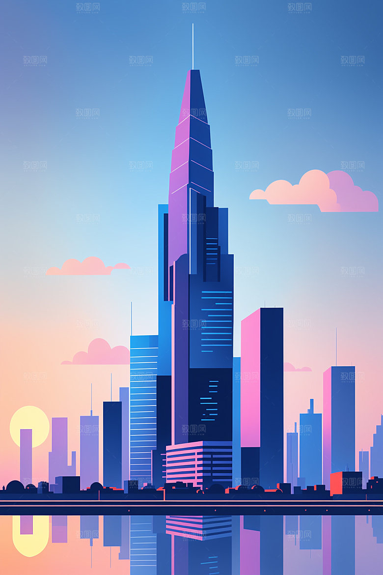 城市大厦艺术插画
