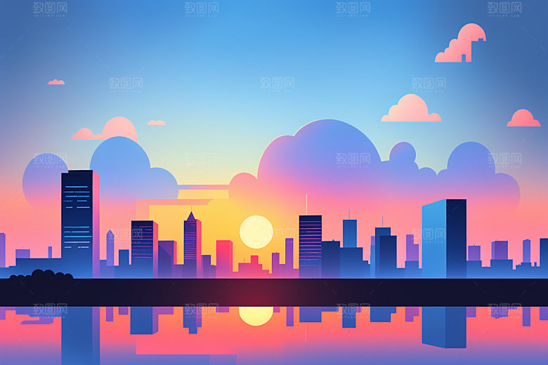 城市楼房简约插画