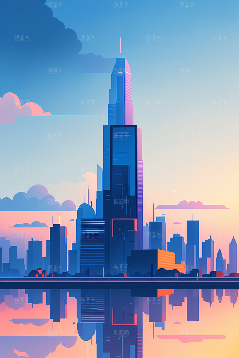 城市美式地标插画