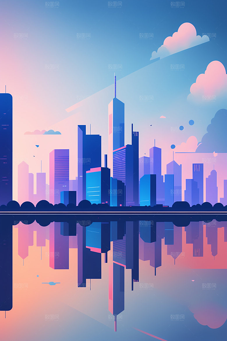 城市楼房摩天大楼插画