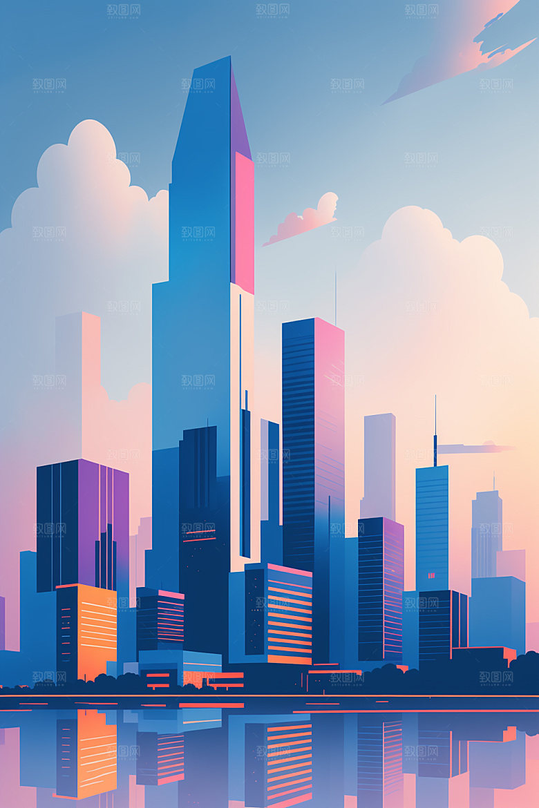 城市简约大厦插画