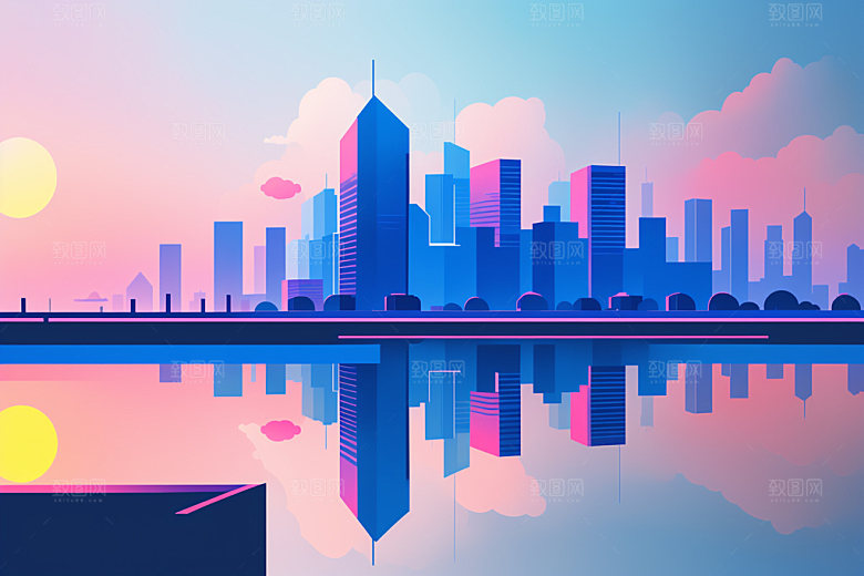 城市地标楼房插画