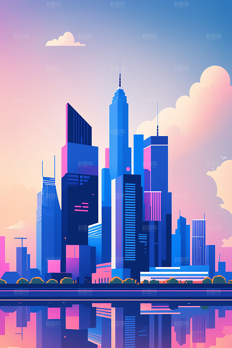 城市简约大厦插画